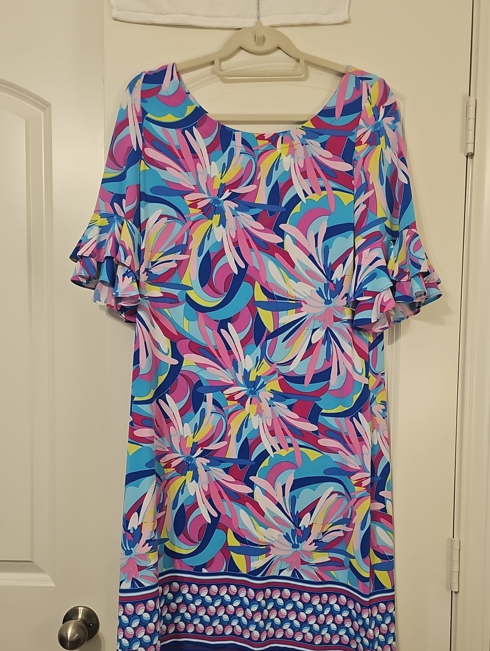 Pappagallo Vibrant Multicolor Abstract Print Dress- Pink, Blue, Yellow